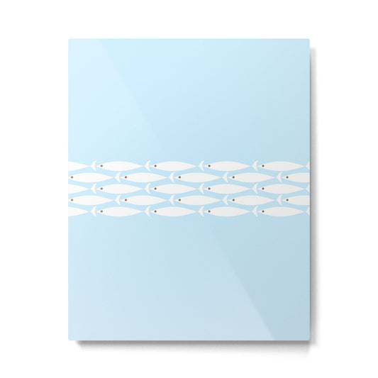 Coastal Minimalist Mid Century Modern Fish in Cool Light Blue White Brown Metal Print Gallery Image 1