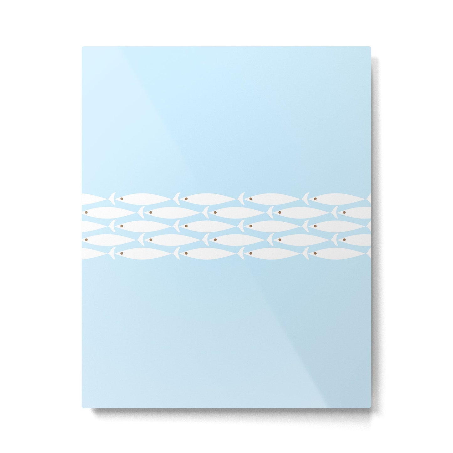 Coastal Minimalist Mid Century Modern Fish in Cool Light Blue White Brown Metal Print Gallery Image 3