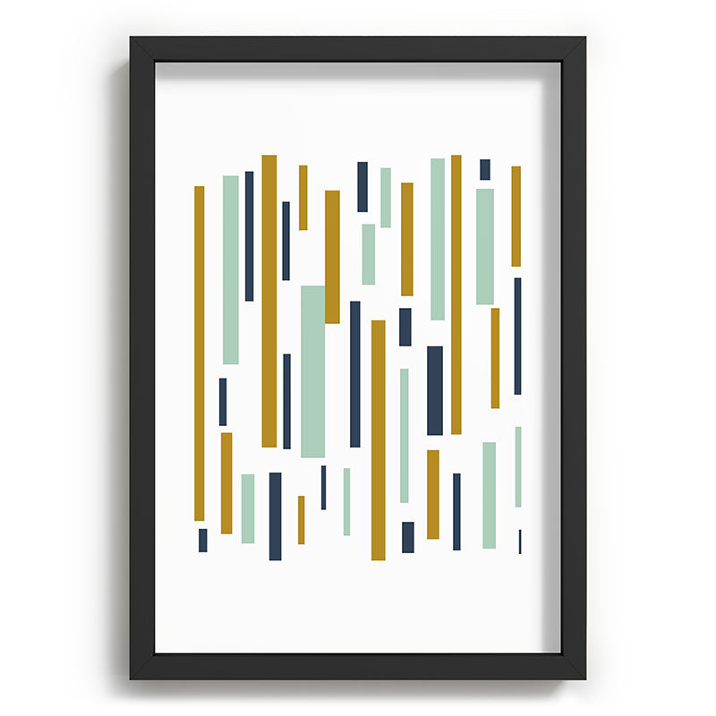 Interrupted Lines Mid-Century Modern Minimalist Pattern in Navy Blue, Teal Mint, Gold Mustard, White Framed Art Print Gallery Image 81