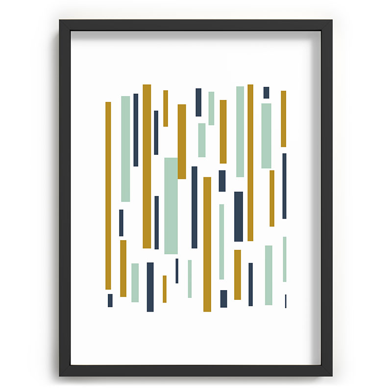 Interrupted Lines Mid-Century Modern Minimalist Pattern in Navy Blue, Teal Mint, Gold Mustard, White Framed Art Print Gallery Image 84
