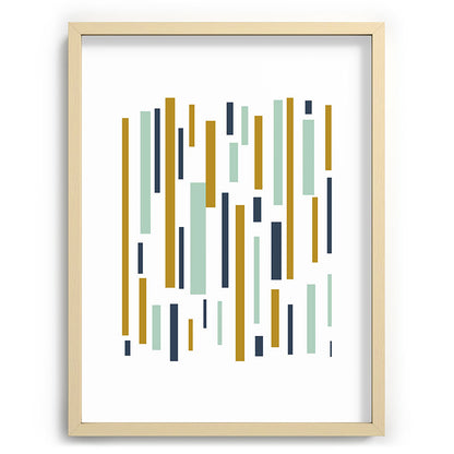 Interrupted Lines Mid-Century Modern Minimalist Pattern in Navy Blue, Teal Mint, Gold Mustard, White Framed Art Print Gallery Image 99