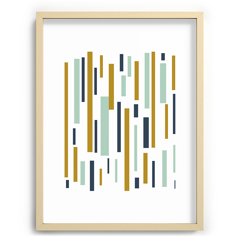 Interrupted Lines Mid-Century Modern Minimalist Pattern in Navy Blue, Teal Mint, Gold Mustard, White Framed Art Print Gallery Image 100