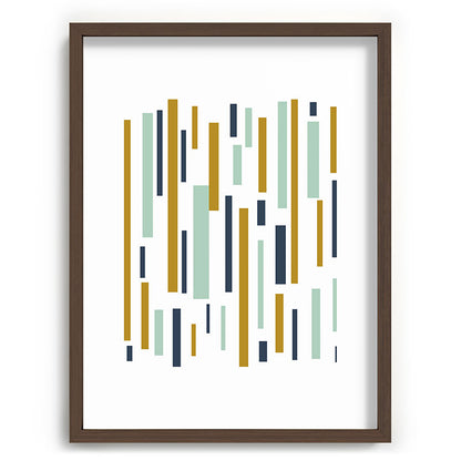 Interrupted Lines Mid-Century Modern Minimalist Pattern in Navy Blue, Teal Mint, Gold Mustard, White Framed Art Print Gallery Image 91