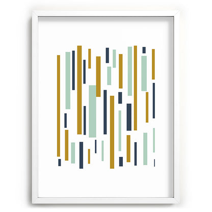 Interrupted Lines Mid-Century Modern Minimalist Pattern in Navy Blue, Teal Mint, Gold Mustard, White Framed Art Print Gallery Image 108