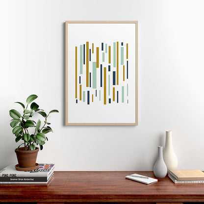 Interrupted Lines Mid-Century Modern Minimalist Pattern in Navy Blue, Teal Mint, Gold Mustard, White Framed Art Print Gallery Image 28