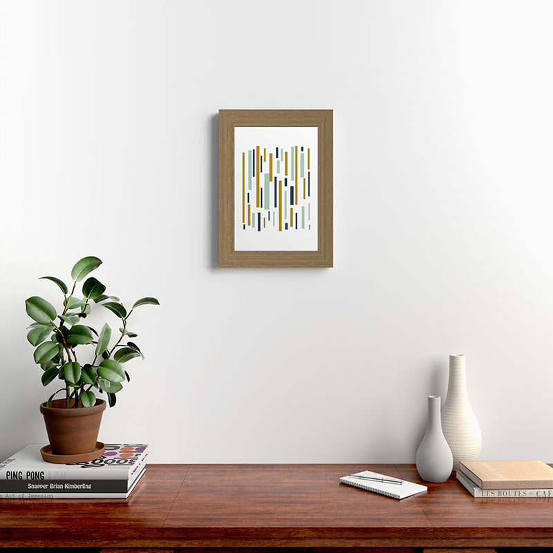 Interrupted Lines Mid-Century Modern Minimalist Pattern in Navy Blue, Teal Mint, Gold Mustard, White Framed Art Print Gallery Image 52