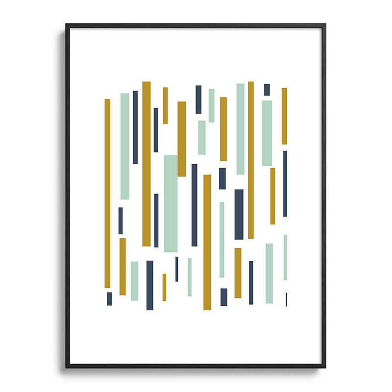 Interrupted Lines Mid-Century Modern Minimalist Pattern in Navy Blue, Teal Mint, Gold Mustard, White Framed Art Print Gallery Image 116
