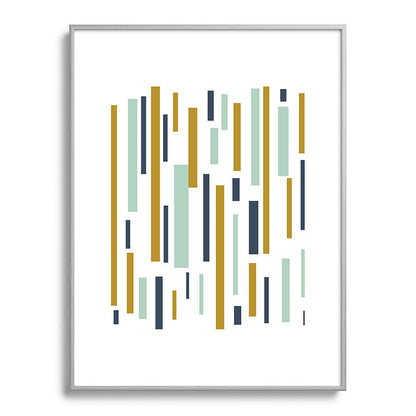 Interrupted Lines Mid-Century Modern Minimalist Pattern in Navy Blue, Teal Mint, Gold Mustard, White Framed Art Print Gallery Image 134