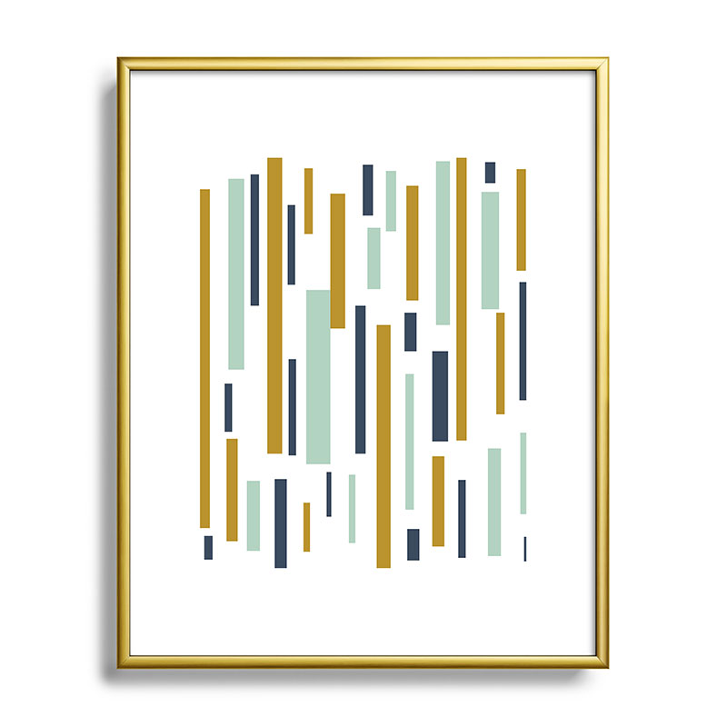 Interrupted Lines Mid-Century Modern Minimalist Pattern in Navy Blue, Teal Mint, Gold Mustard, White Framed Art Print Gallery Image 121