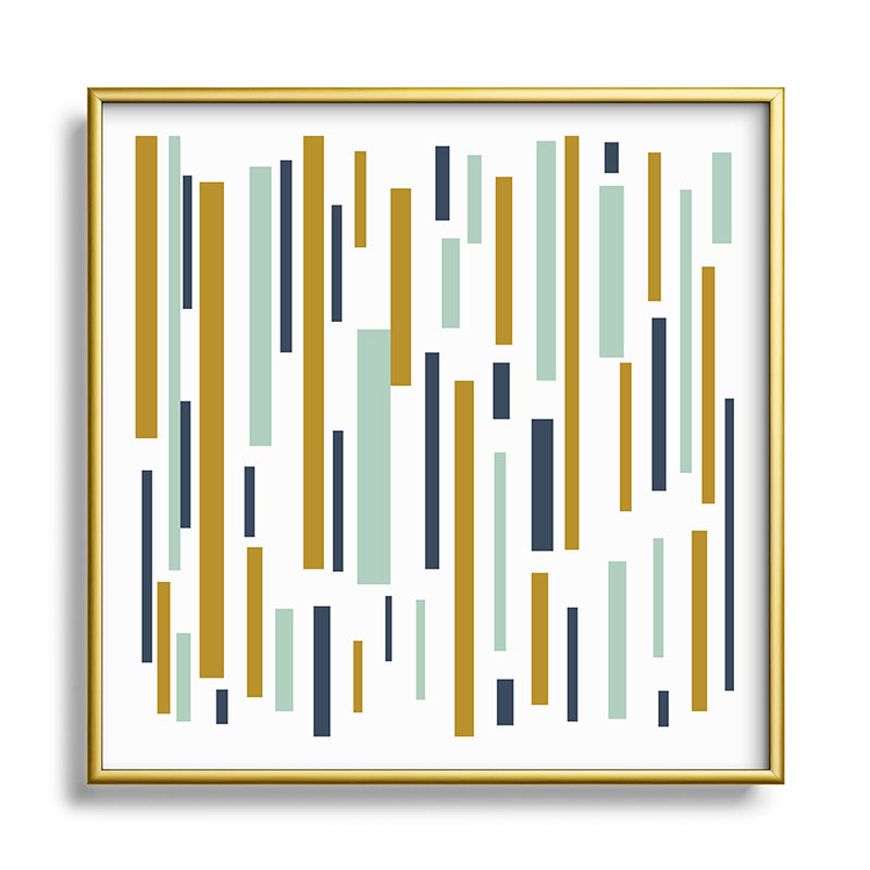 Interrupted Lines Mid-Century Modern Minimalist Pattern in Navy Blue, Teal Mint, Gold Mustard, White Framed Art Print Gallery Image 133