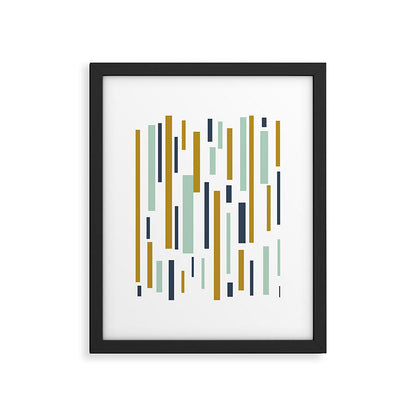 Interrupted Lines Mid-Century Modern Minimalist Pattern in Navy Blue, Teal Mint, Gold Mustard, White Framed Art Print Gallery Image 5