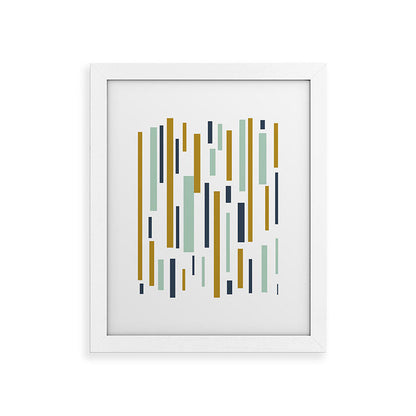 Interrupted Lines Mid-Century Modern Minimalist Pattern in Navy Blue, Teal Mint, Gold Mustard, White Framed Art Print Gallery Image 69