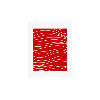 Line Waves in Bright Red and White - Minimalist Abstract Pattern Art Print Gallery Image 3