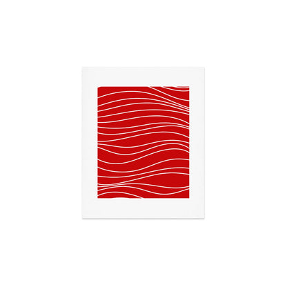 Line Waves in Bright Red and White - Minimalist Abstract Pattern Art Print Gallery Image 1