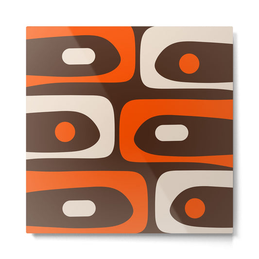 Retro 70s Aesthetic Abstract Mid Century Modern Minimalist Piquet Pattern Brown and Orange Metal Print Gallery Image 2