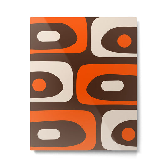 Retro 70s Aesthetic Abstract Mid Century Modern Minimalist Piquet Pattern Brown and Orange Metal Print Gallery Image 1