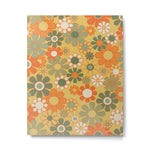 Retro 70s Floral Pattern in Mossy Sage Olive Green Orange Mustard Metal Print Gallery Image 1