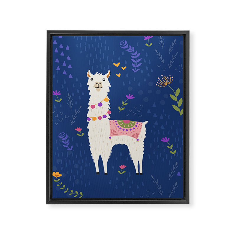 Llama on Blue Framed Canvas Print Gallery Image 6