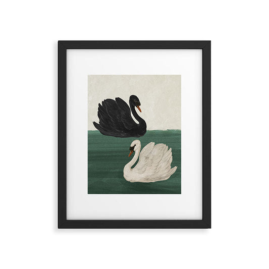 Black Swan White Swan Framed Art Print Gallery Image 1