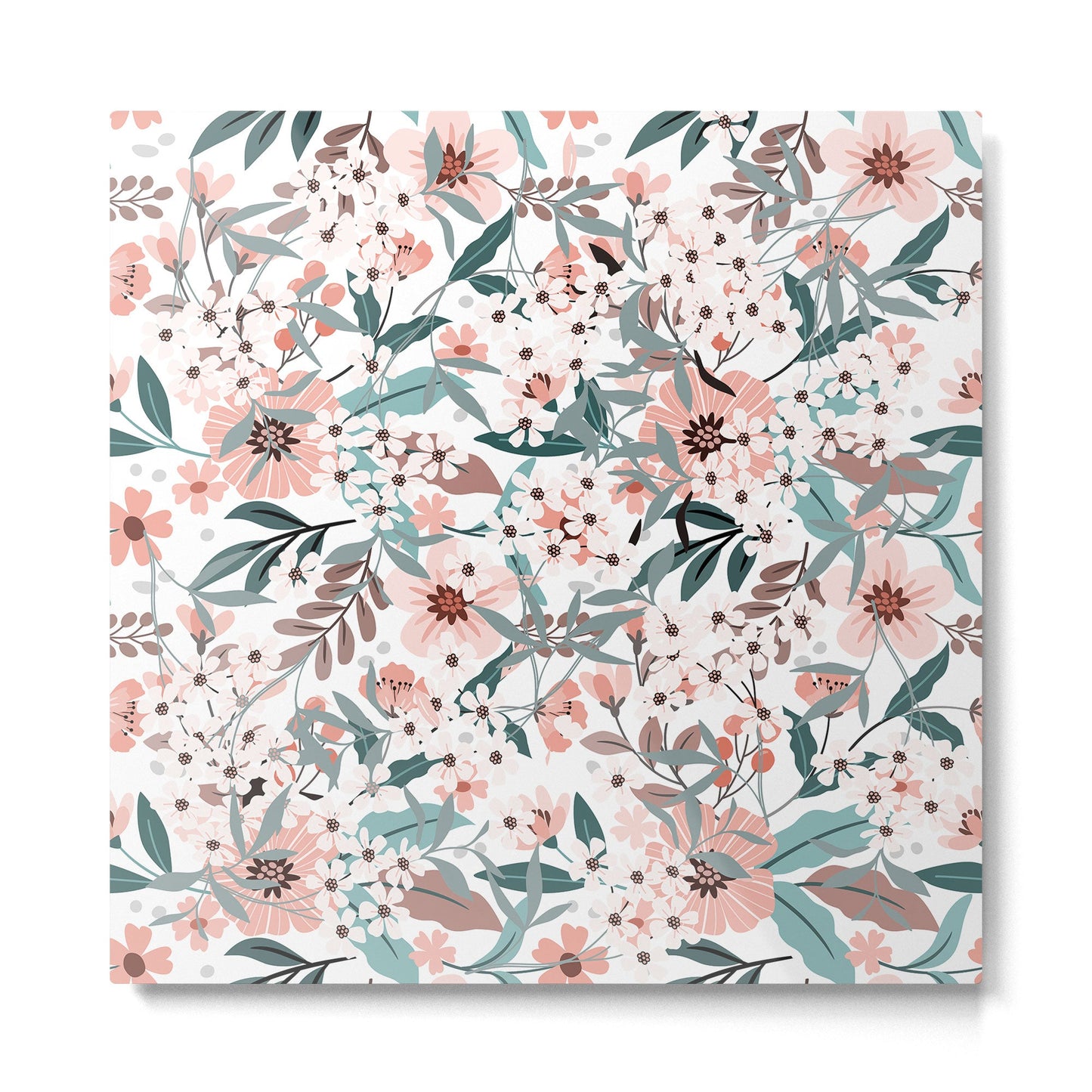 Spring Wildflowers, Floral Prints, Soft Pink and Teal Metal Print Gallery Image 2