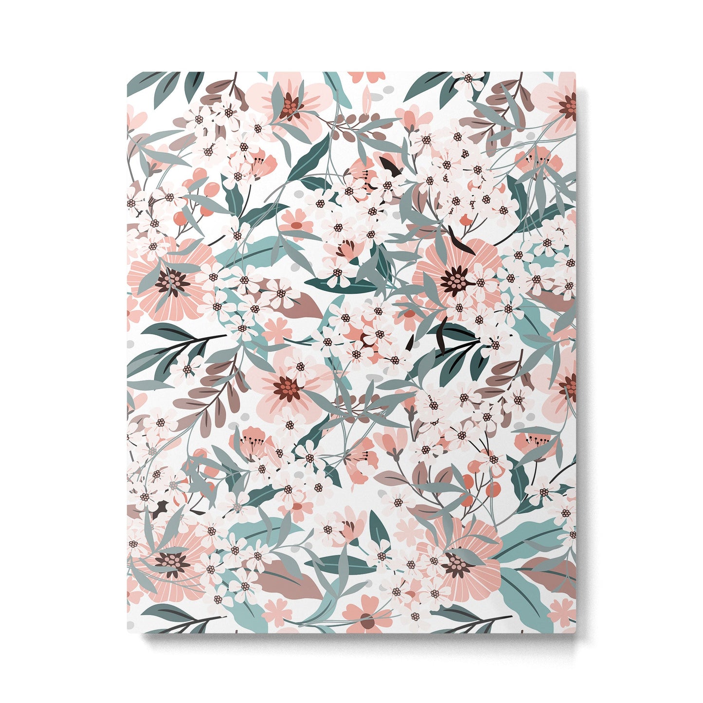 Spring Wildflowers, Floral Prints, Soft Pink and Teal Metal Print Gallery Image 1