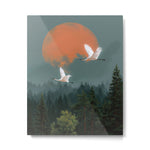 Japanese Painting Heron Poster Sage Green Wabi Sabi Wall Art Japanese Art Japandi Wall Art Metal Print Gallery Image 1