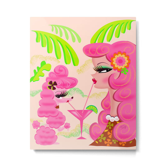 Palm Springs Pink Poodle Martini Girl Metal Print Gallery Image 1