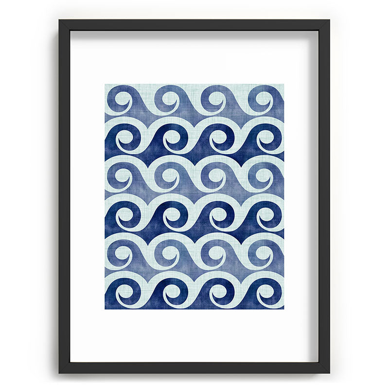Indigo Geometric Beach Waves Framed Art Print Gallery Image 84