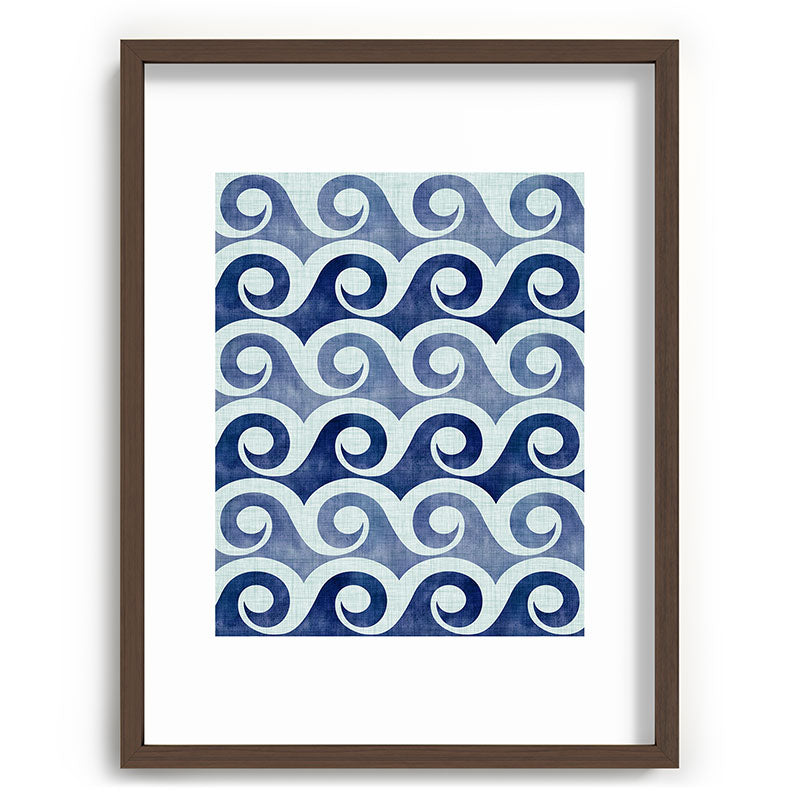 Indigo Geometric Beach Waves Framed Art Print Gallery Image 92