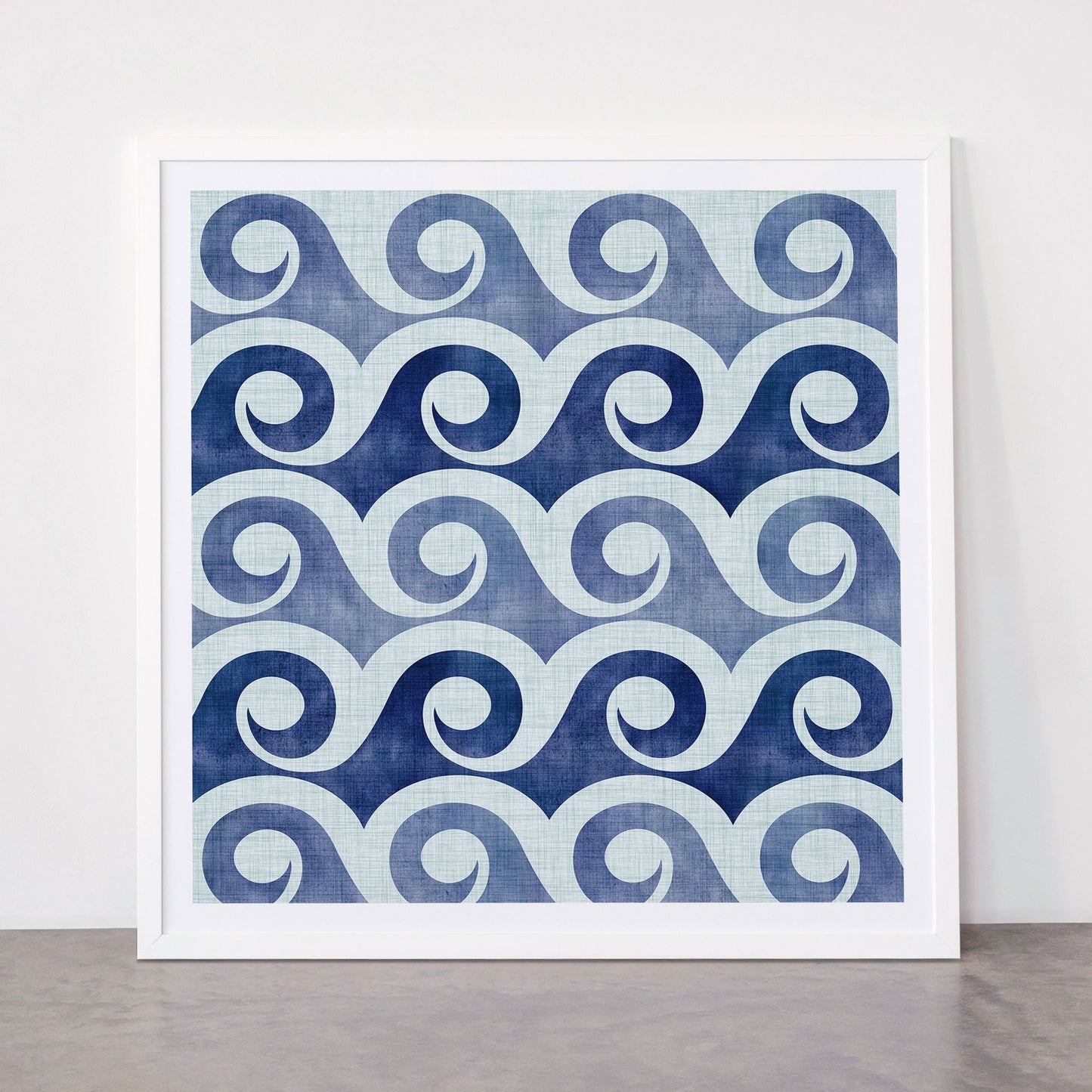 Indigo Geometric Beach Waves Framed Art Print Gallery Image 87