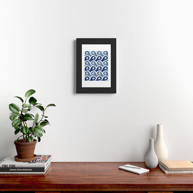 Indigo Geometric Beach Waves Framed Art Print Gallery Image 42