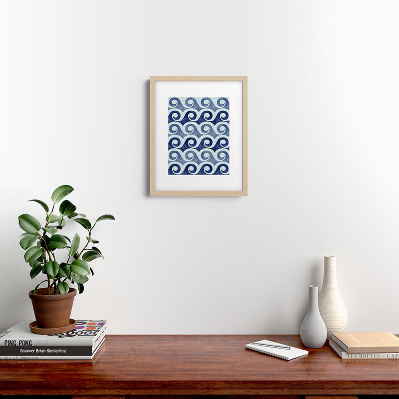 Indigo Geometric Beach Waves Framed Art Print Gallery Image 25