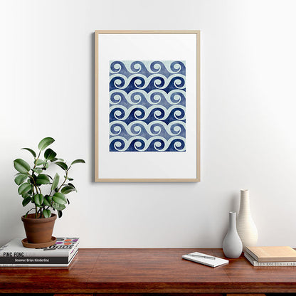 Indigo Geometric Beach Waves Framed Art Print Gallery Image 28