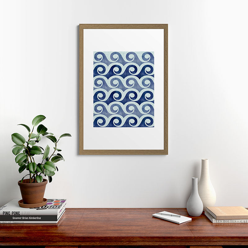 Indigo Geometric Beach Waves Framed Art Print Gallery Image 56