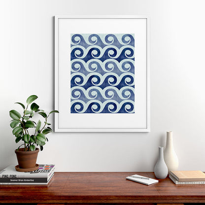 Indigo Geometric Beach Waves Framed Art Print Gallery Image 76