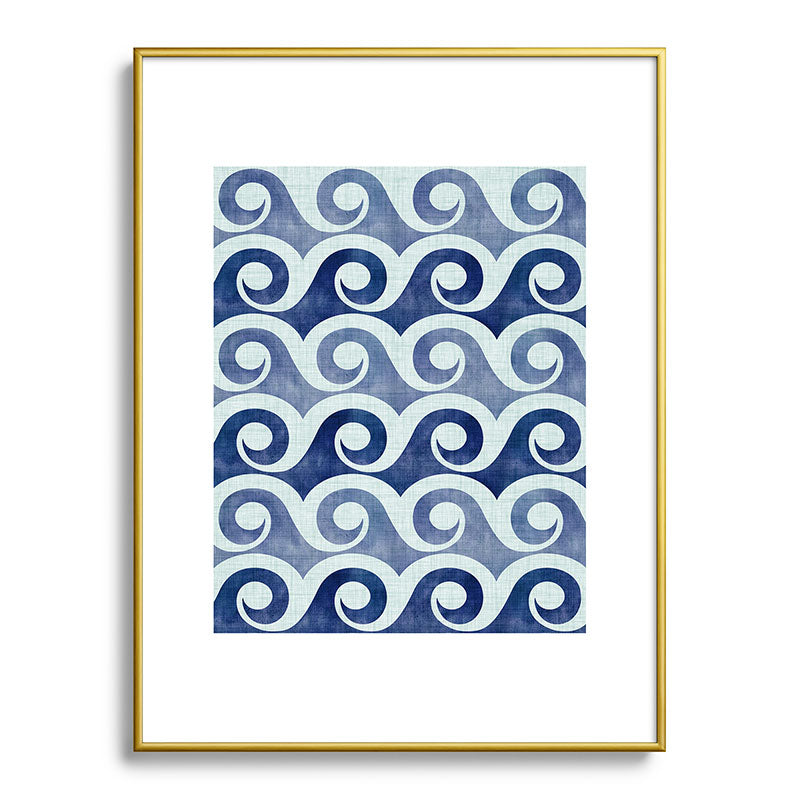 Indigo Geometric Beach Waves Framed Art Print Gallery Image 125