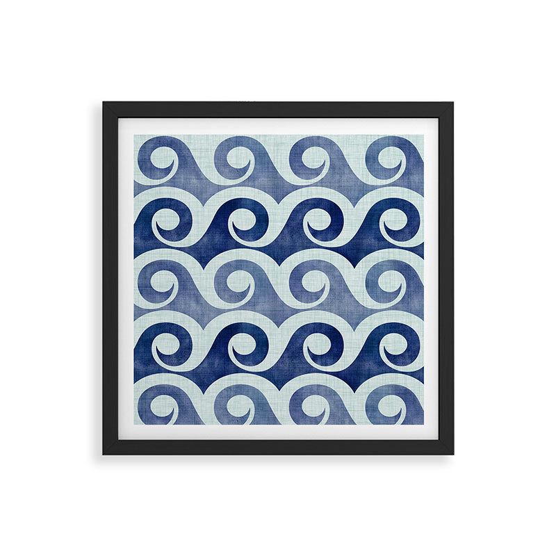 Indigo Geometric Beach Waves Framed Art Print Gallery Image 7