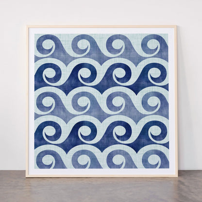 Indigo Geometric Beach Waves Framed Art Print Gallery Image 33