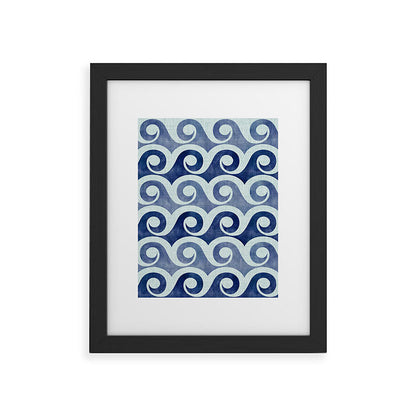 Indigo Geometric Beach Waves Framed Art Print Gallery Image 41