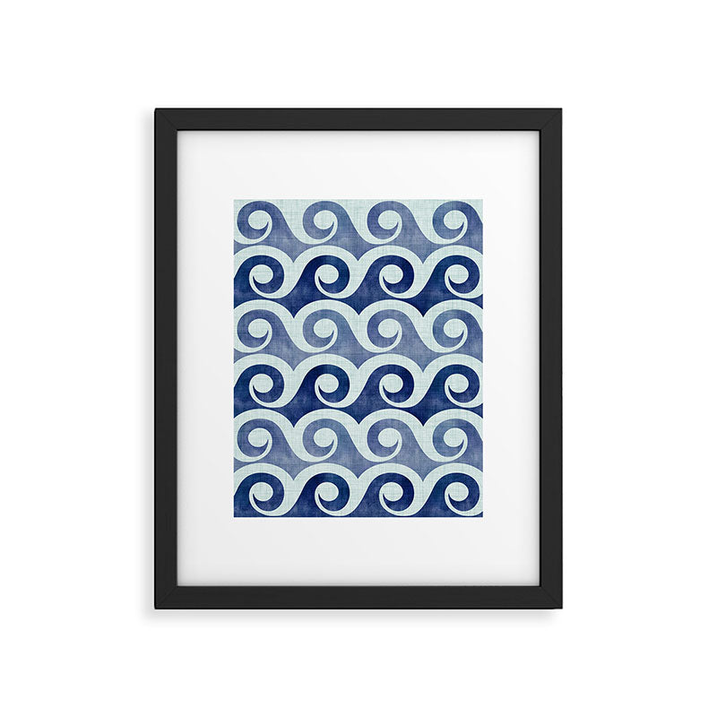 Indigo Geometric Beach Waves Framed Art Print Gallery Image 3