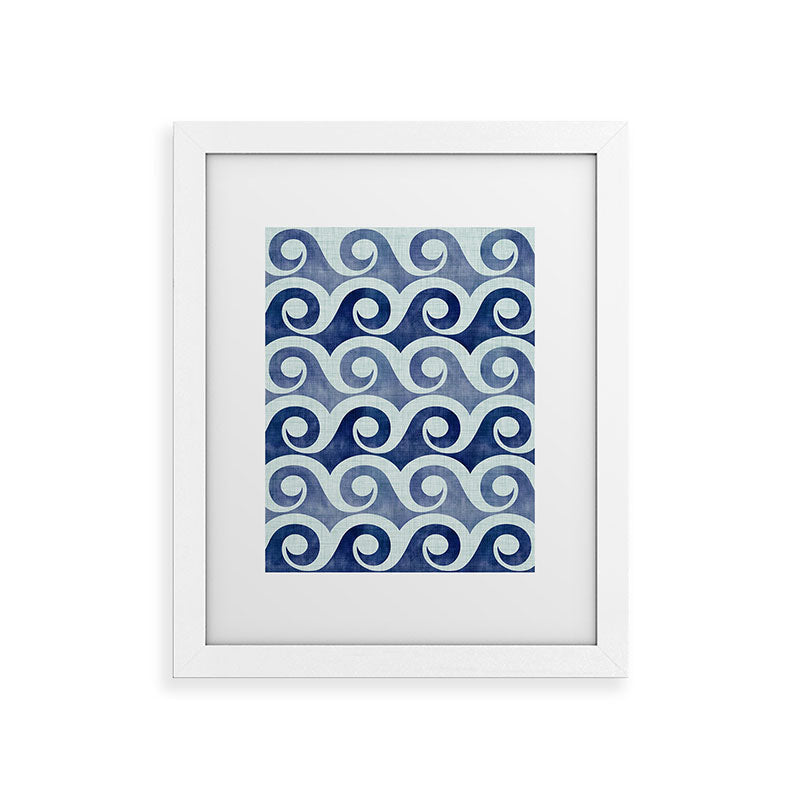 Indigo Geometric Beach Waves Framed Art Print Gallery Image 75