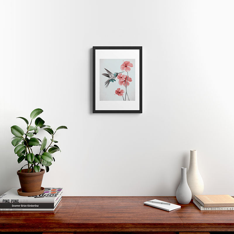 Hummingbird with Hibiscus Framed Art Print Gallery Image 3
