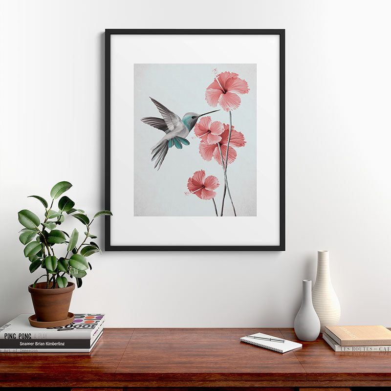 Hummingbird with Hibiscus Framed Art Print Gallery Image 7