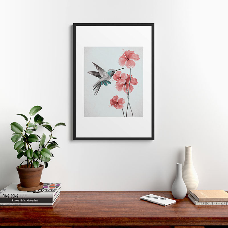Hummingbird with Hibiscus Framed Art Print Gallery Image 6