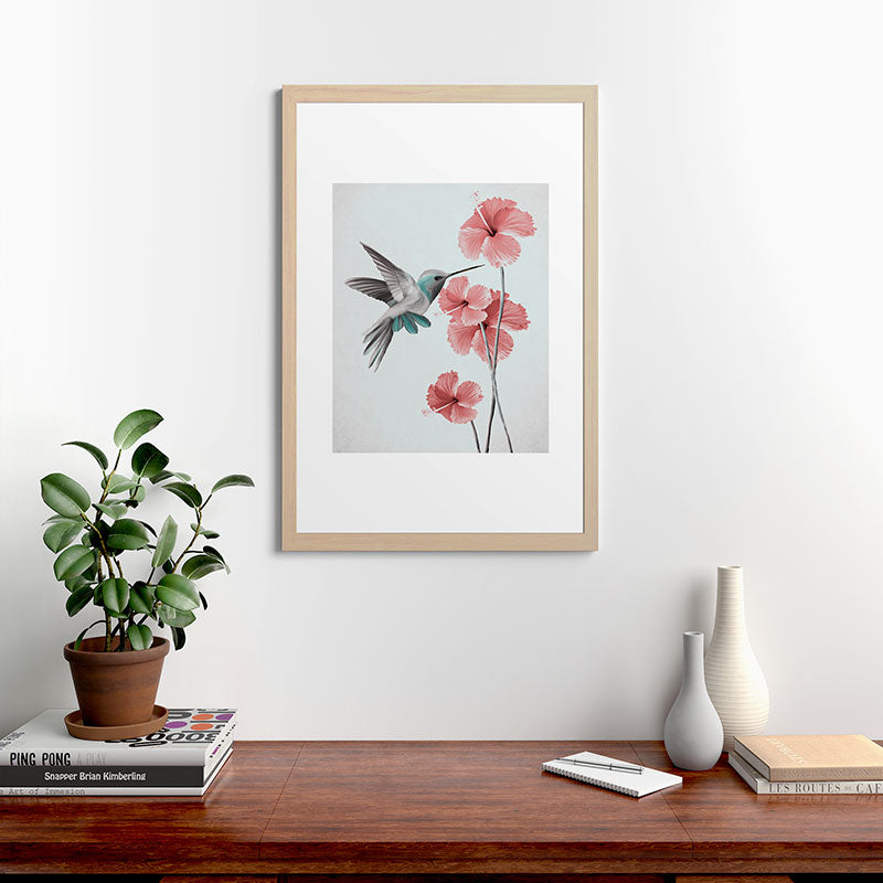Hummingbird with Hibiscus Framed Art Print Gallery Image 48