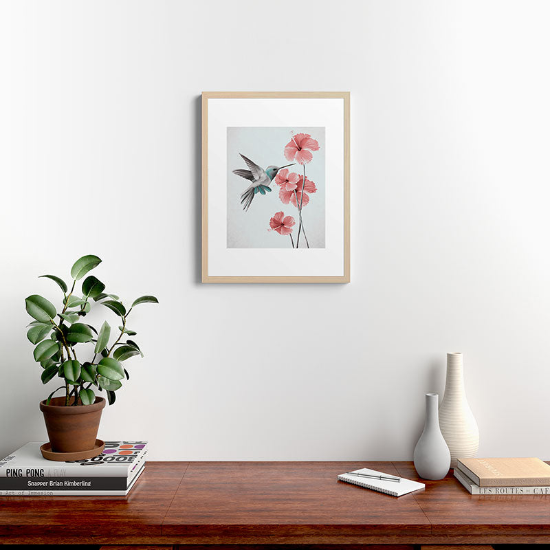 Hummingbird with Hibiscus Framed Art Print Gallery Image 19