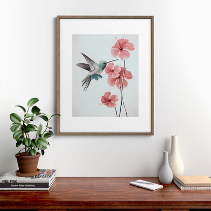 Hummingbird with Hibiscus Framed Art Print Gallery Image 14
