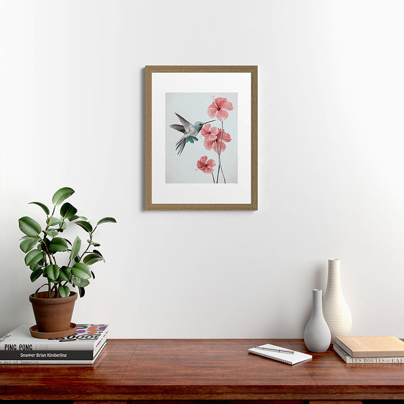 Hummingbird with Hibiscus Framed Art Print Gallery Image 40