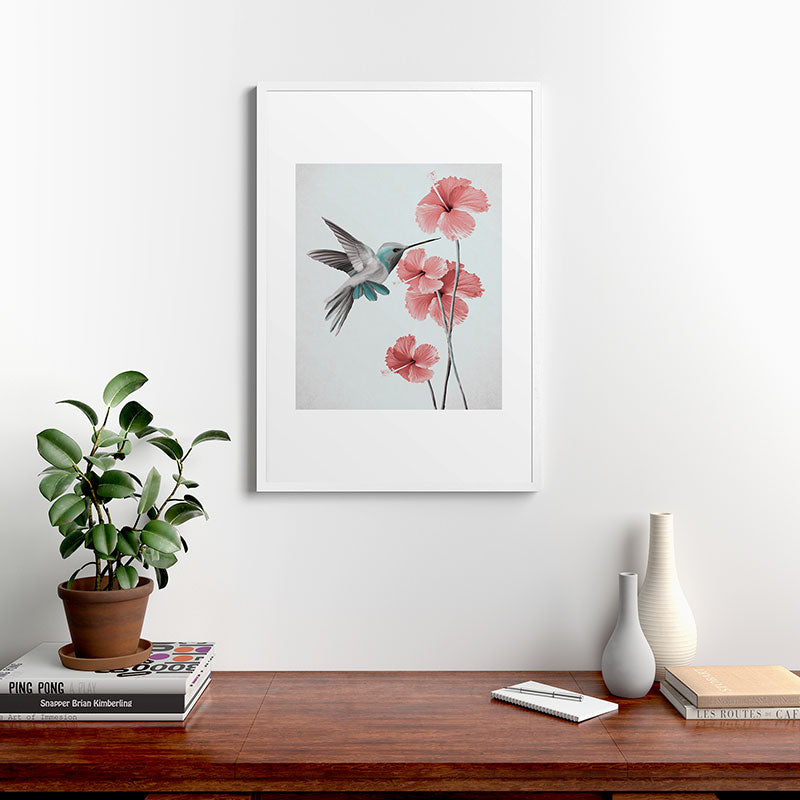 Hummingbird with Hibiscus Framed Art Print Gallery Image 27