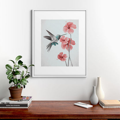 Hummingbird with Hibiscus Framed Art Print Gallery Image 28